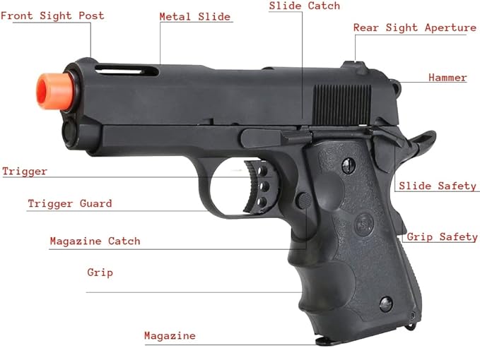 SRC Airsoft Metal 1911 Style GBB Pistol - 13 Rounds, Green Gas, 300 FPS, Black