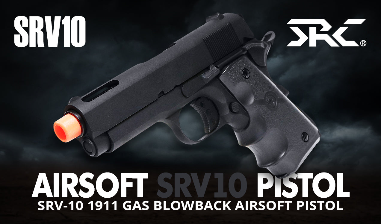 SRC Airsoft Metal 1911 Style GBB Pistol - 13 Rounds, Green Gas, 300 FPS, Black