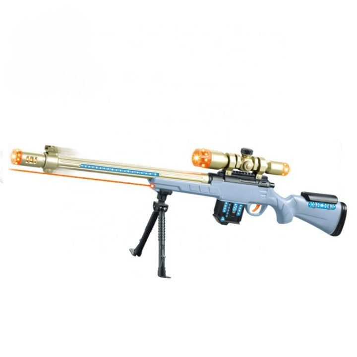 Simulating fun sound effects Flashing and vibrating telescopic scope Dazzling lights throughout Flashing magazine Flashing back buttstock Toy Gun Realist Shiny Toys Laser Tags Childrens kids walmart amazon sound led