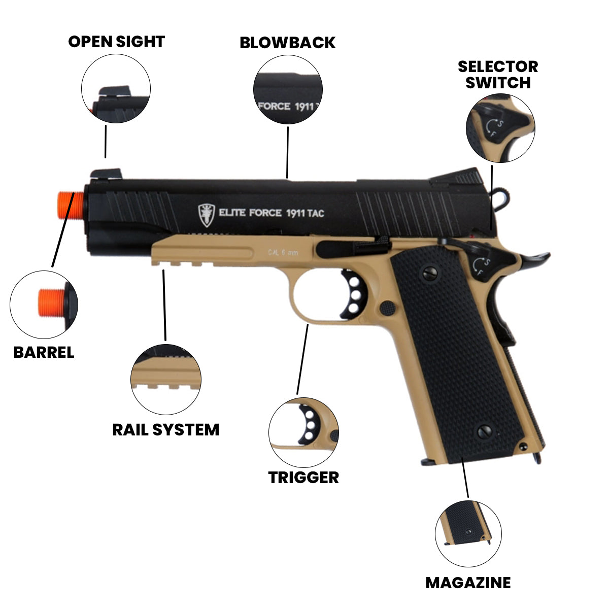 Airsoft CO2 Pistol Elite Force 1911 TAC CO2 Airsoft Pistol - 14 Rounds