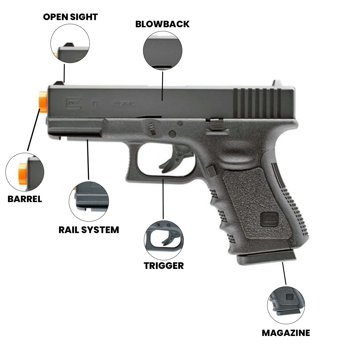 Airsoft CO2 Pistol GLOCK 19 Gen 3 CO2 Airsoft Pistol - 6mm BB, 11 Rounds