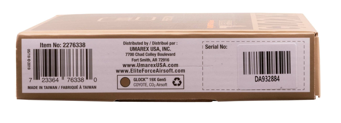 GLOCK Glock G19X CO2 Airsoft Pistol - 6mm, Coyote Tan, 14 Round Mag