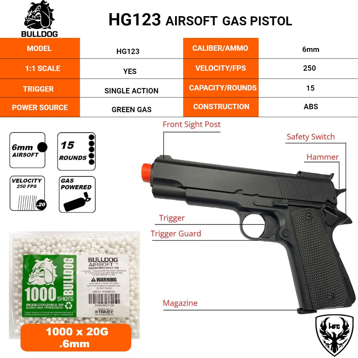 Airsportinggoods HFC HG123 AIRSOFT GAS PISTOL