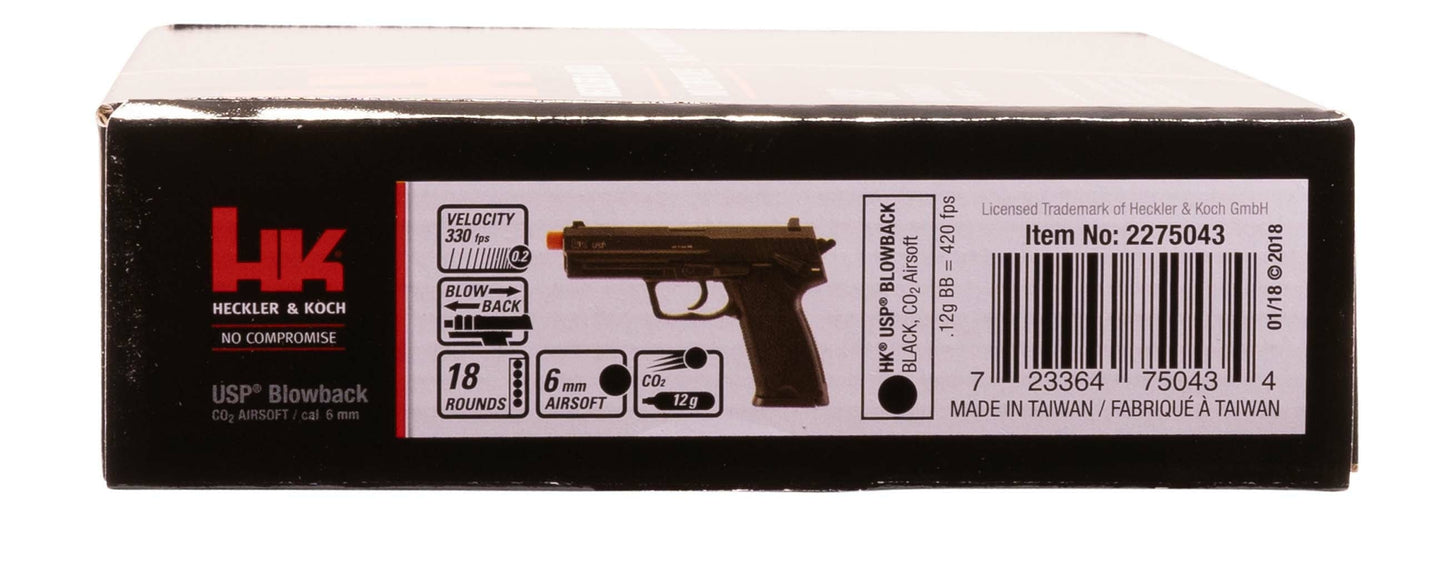 HK Heckler & Koch HK Heckler & Koch USP CO2 6mm BB Pistol Airsoft Gun, Blowback, 18 Rounds, Black