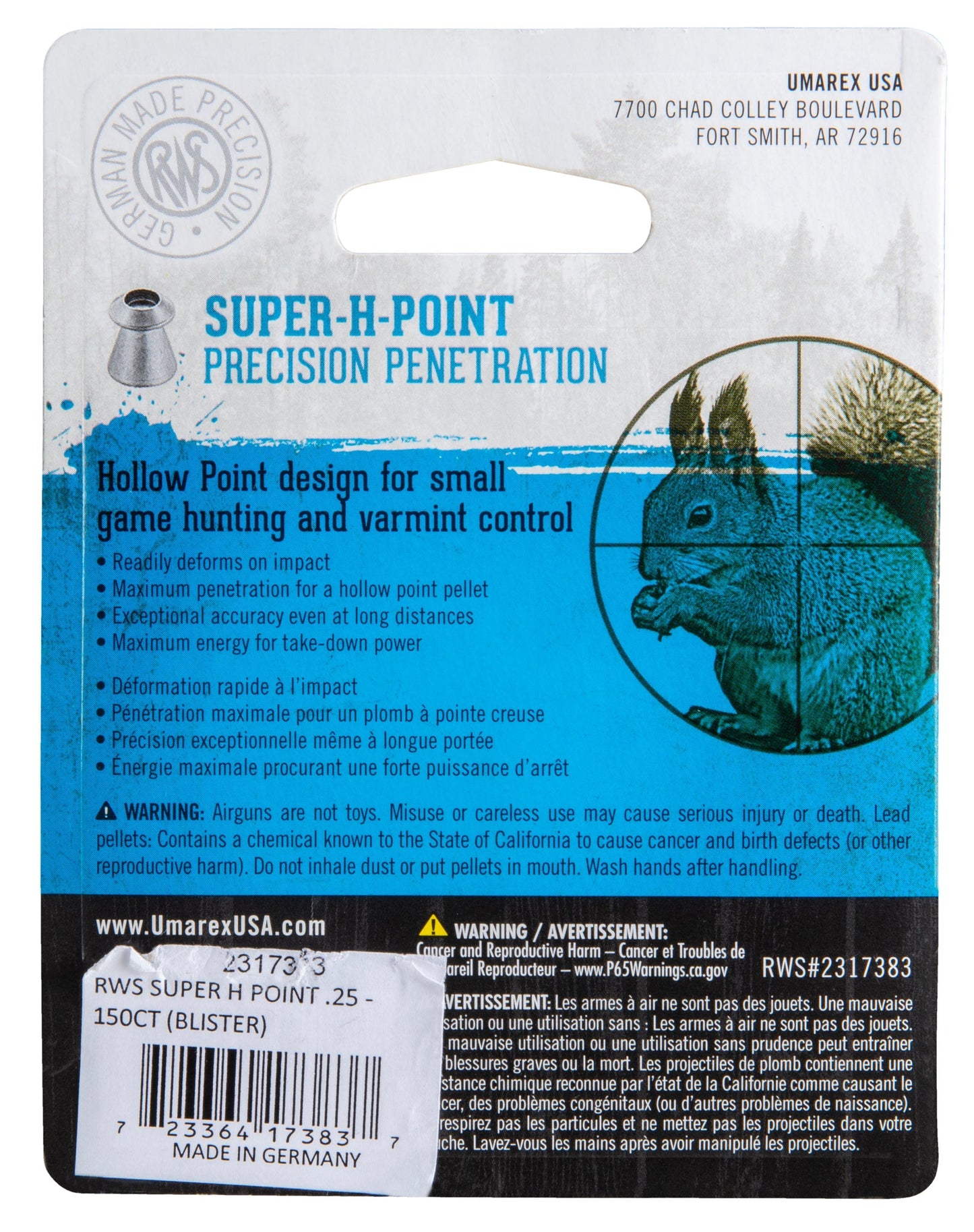 Umarex USA RWS Super-H Point Field Line Pellet Gun Pellets .25 Caliber, 150 Count