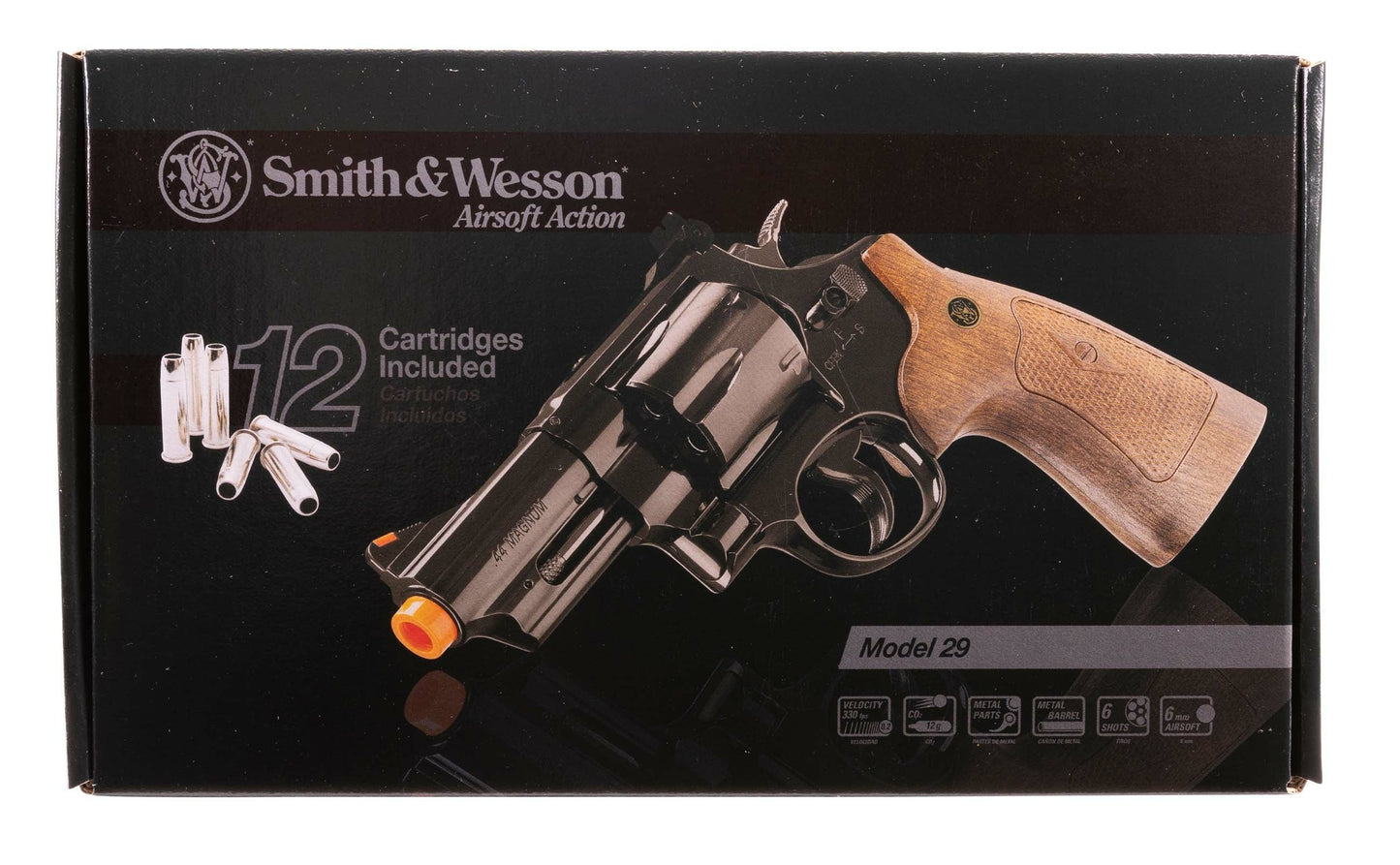 SMITH & WESSON Smith & Wesson M29 6mm BB Airsoft Revolver, CO2 Powered, 6-Shot, 3-Inch Barrel