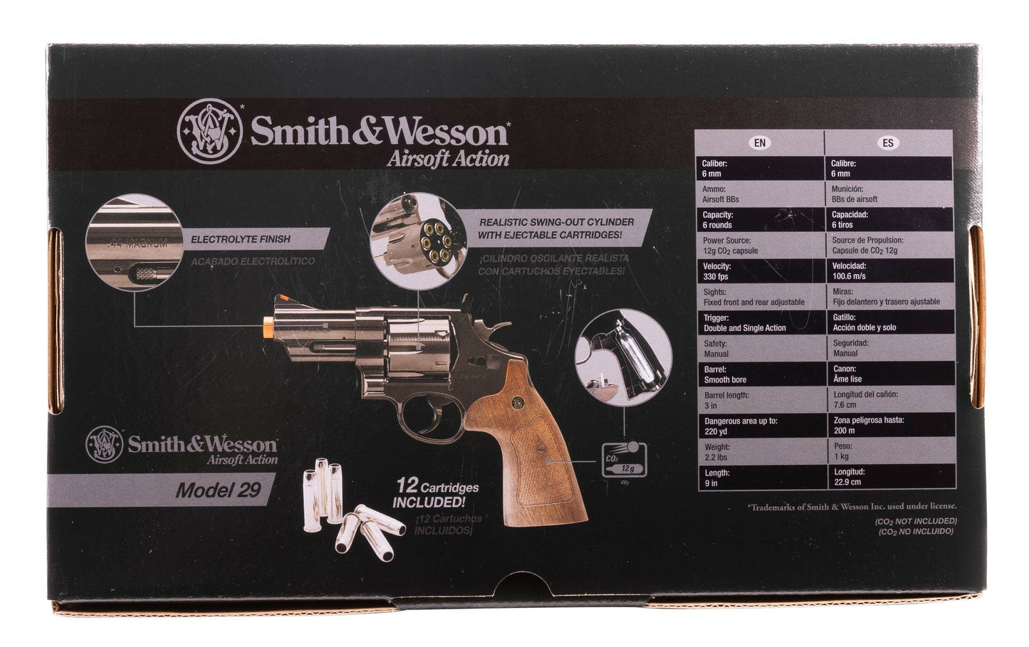SMITH & WESSON Smith & Wesson M29 6mm BB Airsoft Revolver, CO2 Powered, 6-Shot, 3-Inch Barrel