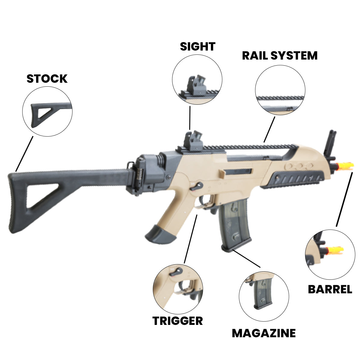 Airsoft AEG Rifle SR8-CF Desert Ver AEG Gen3 Airsoft Rifle - 330 FPS, Folding Stock, 470 RD Mag