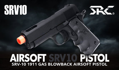 SRC Airsoft Metal 1911 Style GBB Pistol - 13 Rounds, Green Gas, 300 FPS, Black