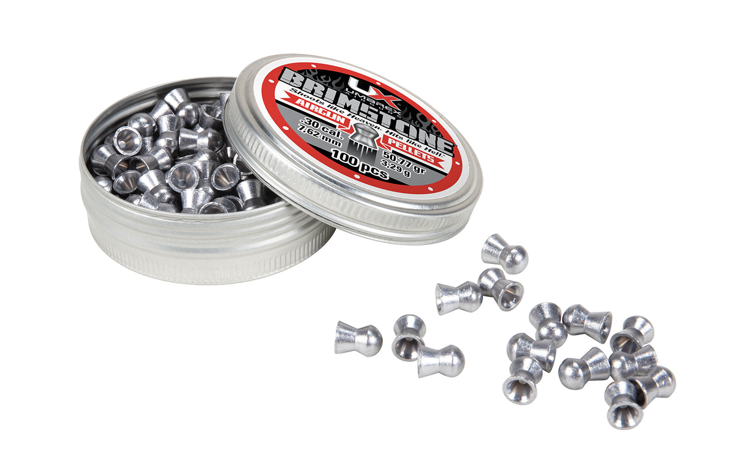 UMAREX USA Brimstone .30 Caliber Pellets - 100 Count Tin, 50.77 Grains Dome Style