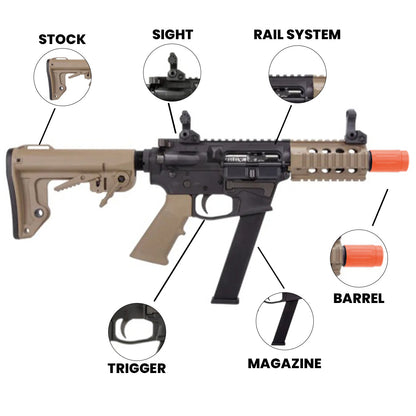 Airsoft AEG Rifle Bulldog TWS 9mm SBR Gas Blowback Lite Airsoft Rifle Gun – Tan