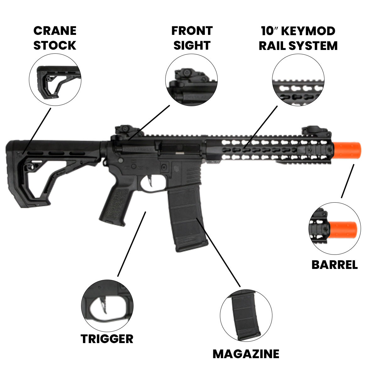 Airsoft AEG Rifle Delta Armory AR15 KeyMod 10 Charlie Eagle Airsoft AEG Gun Black