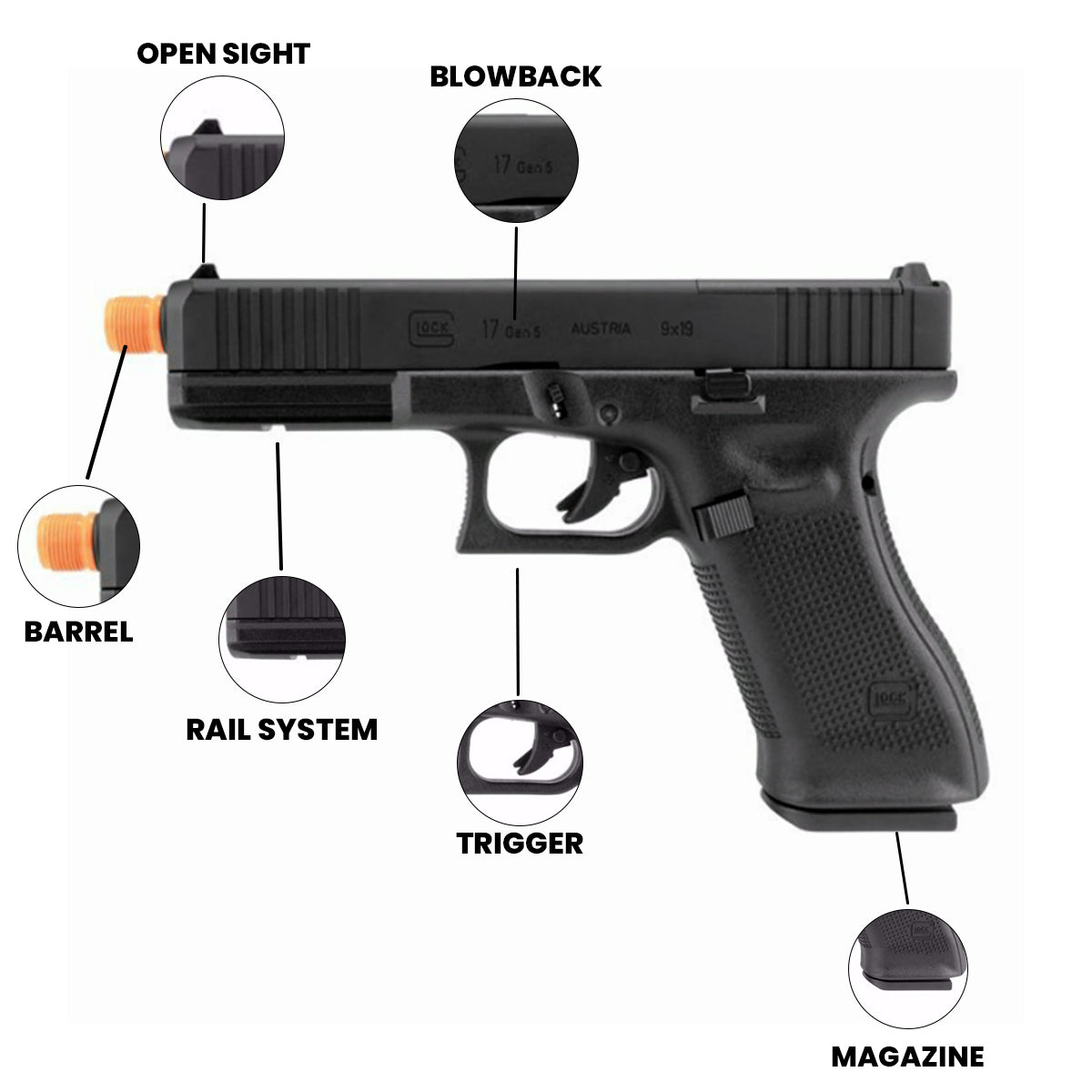 Airsoft Pistol Glock 17 Gen5 MOS CO2 Airsoft Pistol Black