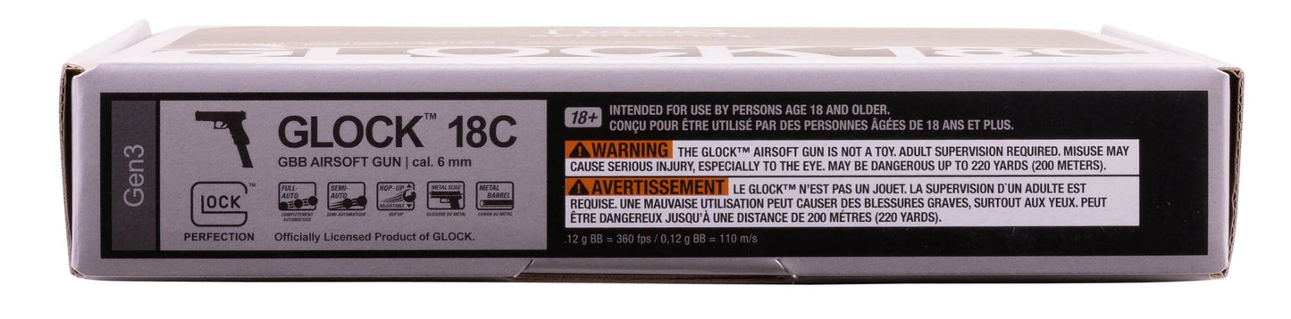 GLOCK Glock G18C Gen3 Airsoft Gas Blowback Pistol - Full Auto, 50 Round Mag