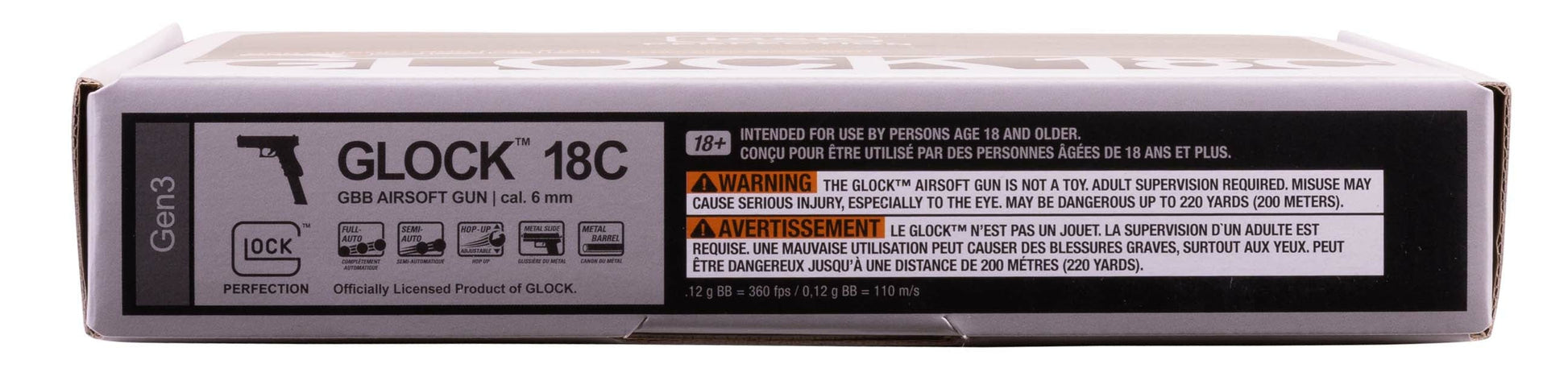 GLOCK Glock G18C Gen3 Airsoft Gas Blowback Pistol - Full Auto, 50 Round Mag
