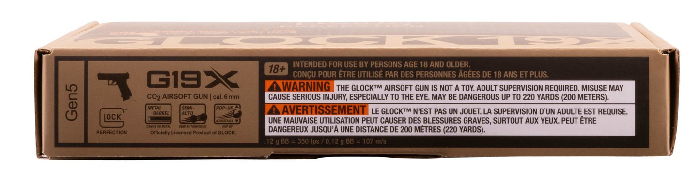 GLOCK Glock G19X CO2 Airsoft Pistol - 6mm, Coyote Tan, 14 Round Mag