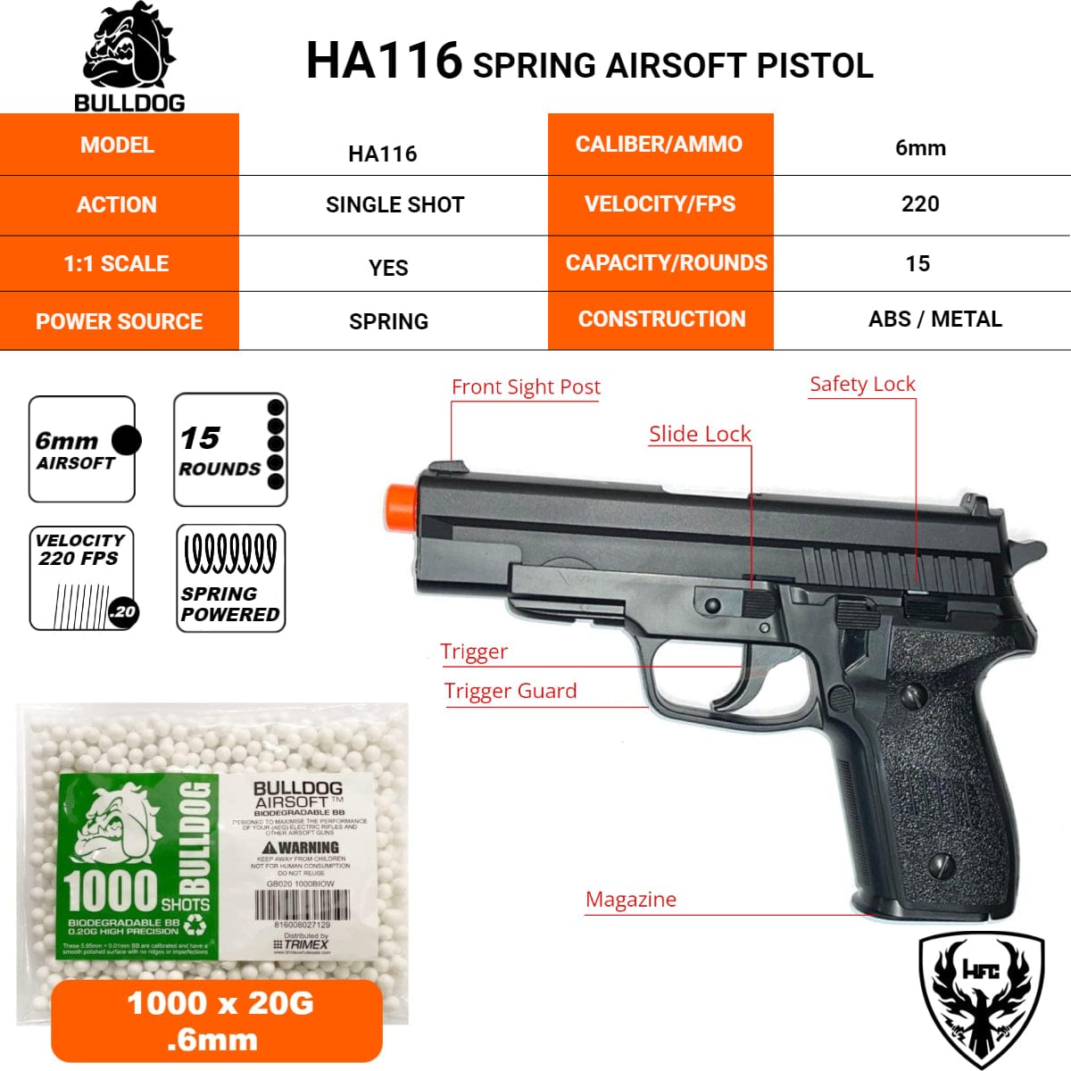Airsportinggoods HFC Black HA116 SPRING AIRSOFT PISTOL