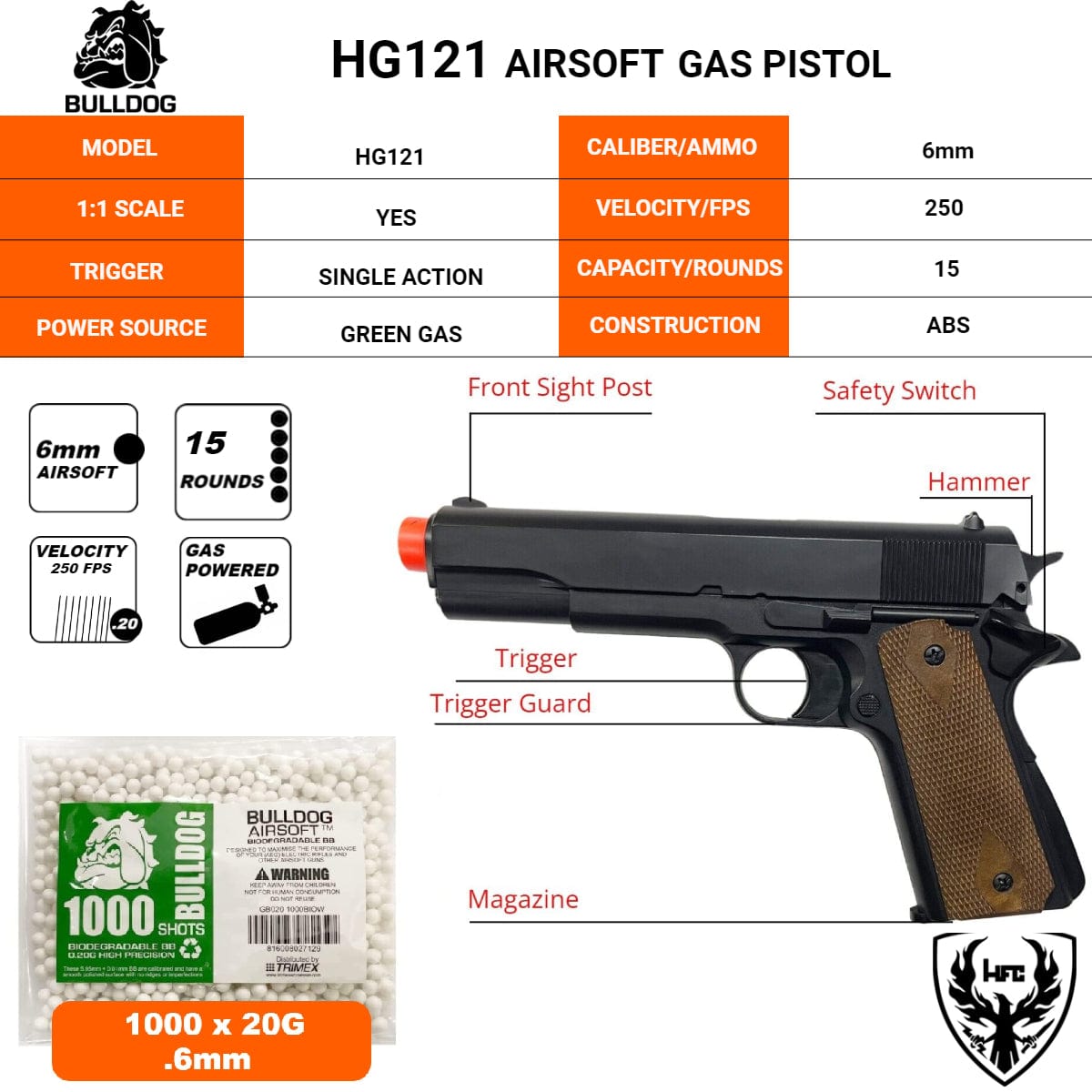 Airsportinggoods HFC HFC HG121 AIRSOFT GAS PISTOL HANDGUN