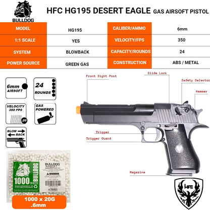 Airsportinggoods HFC Black HFC HG195 DESERT EAGLE GAS POWERED BLOWBACK AIRSOFT PISTOL