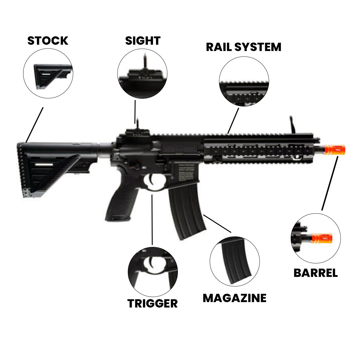 Airsoft AEG Rifle HK 416 A5 Spring powered Airsoft Rifle - 6mm, Black
