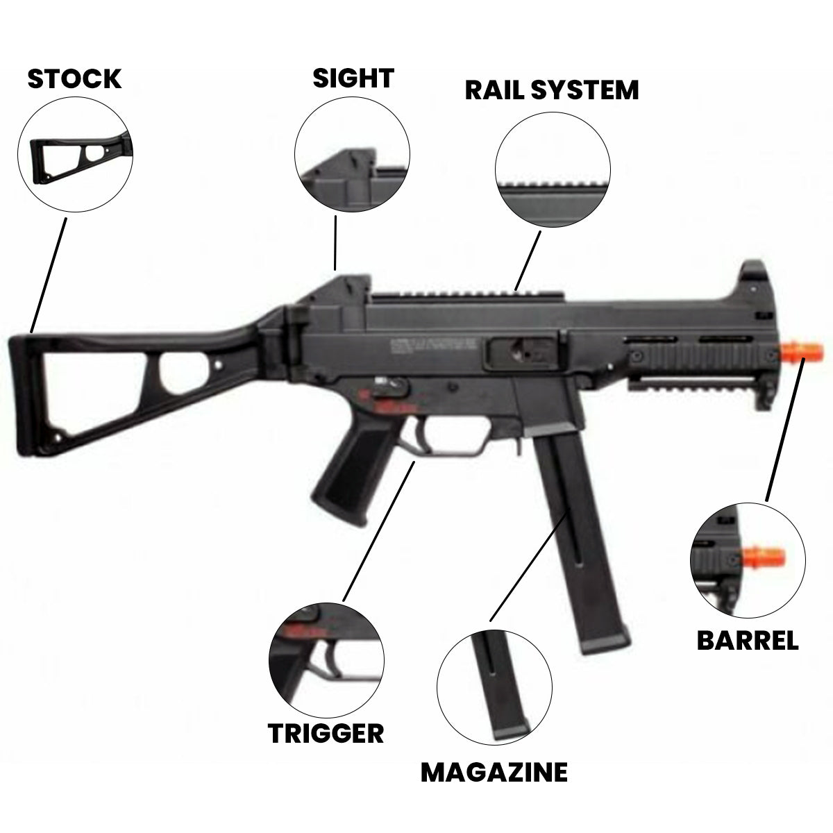 Airsoft Gas Rifle HK UMP GBB 6mm Airsoft Rifle - Black