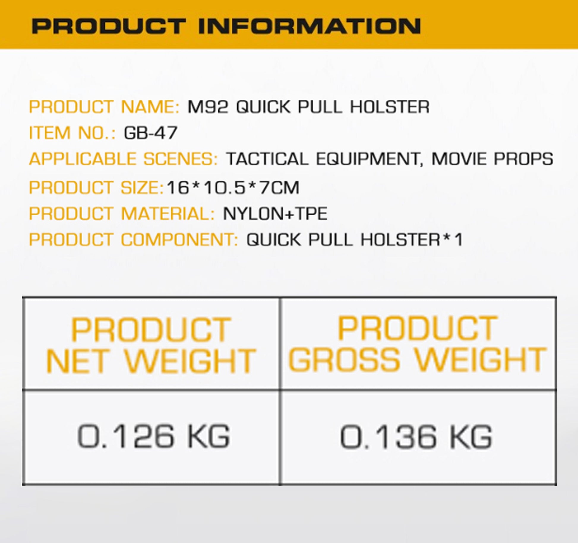 WOSPORT M92 QUICK PULL HOLSTER GB47