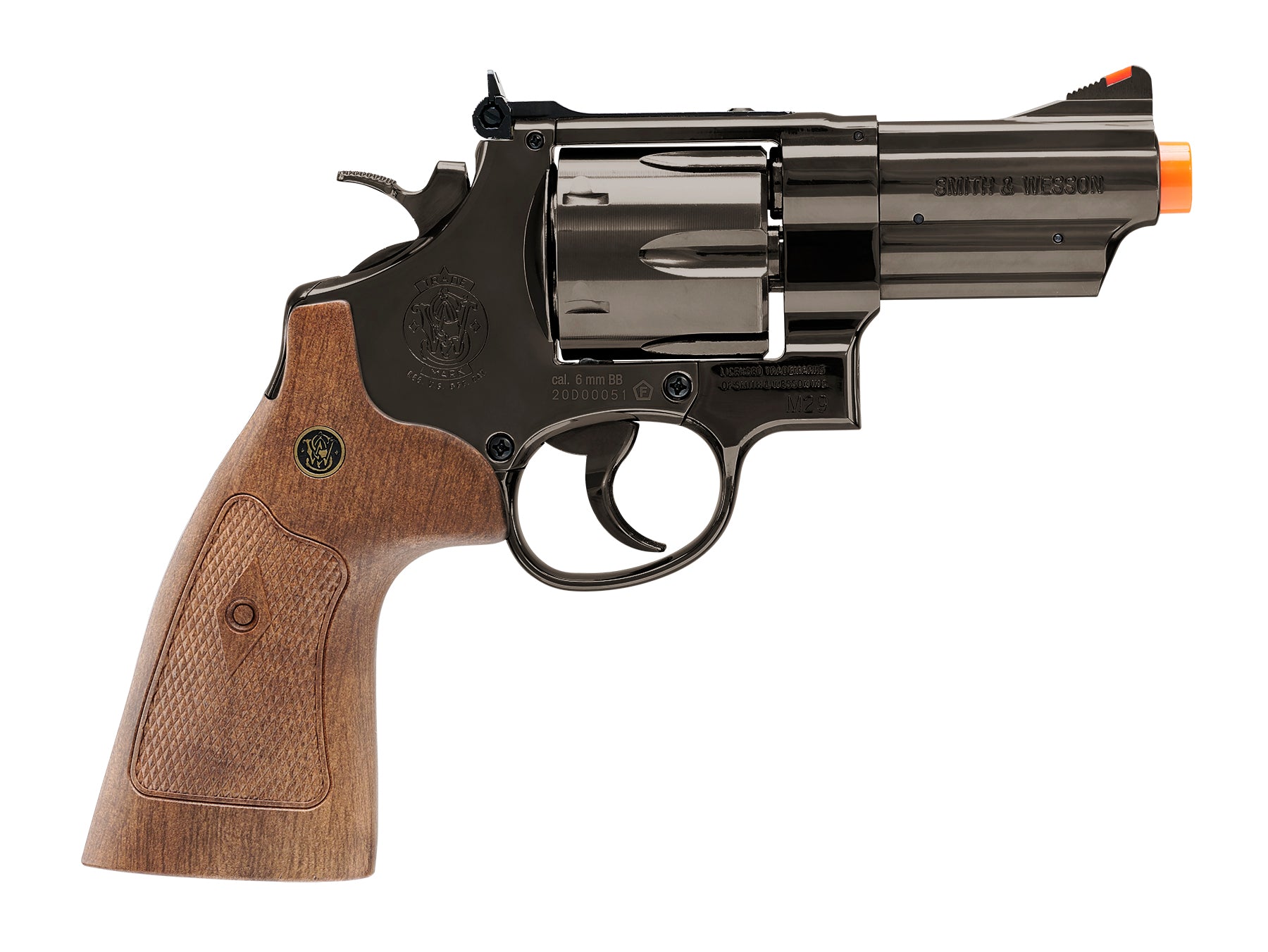 SMITH & WESSON Smith & Wesson M29 6mm BB Airsoft Revolver, CO2 Powered, 6-Shot, 3-Inch Barrel