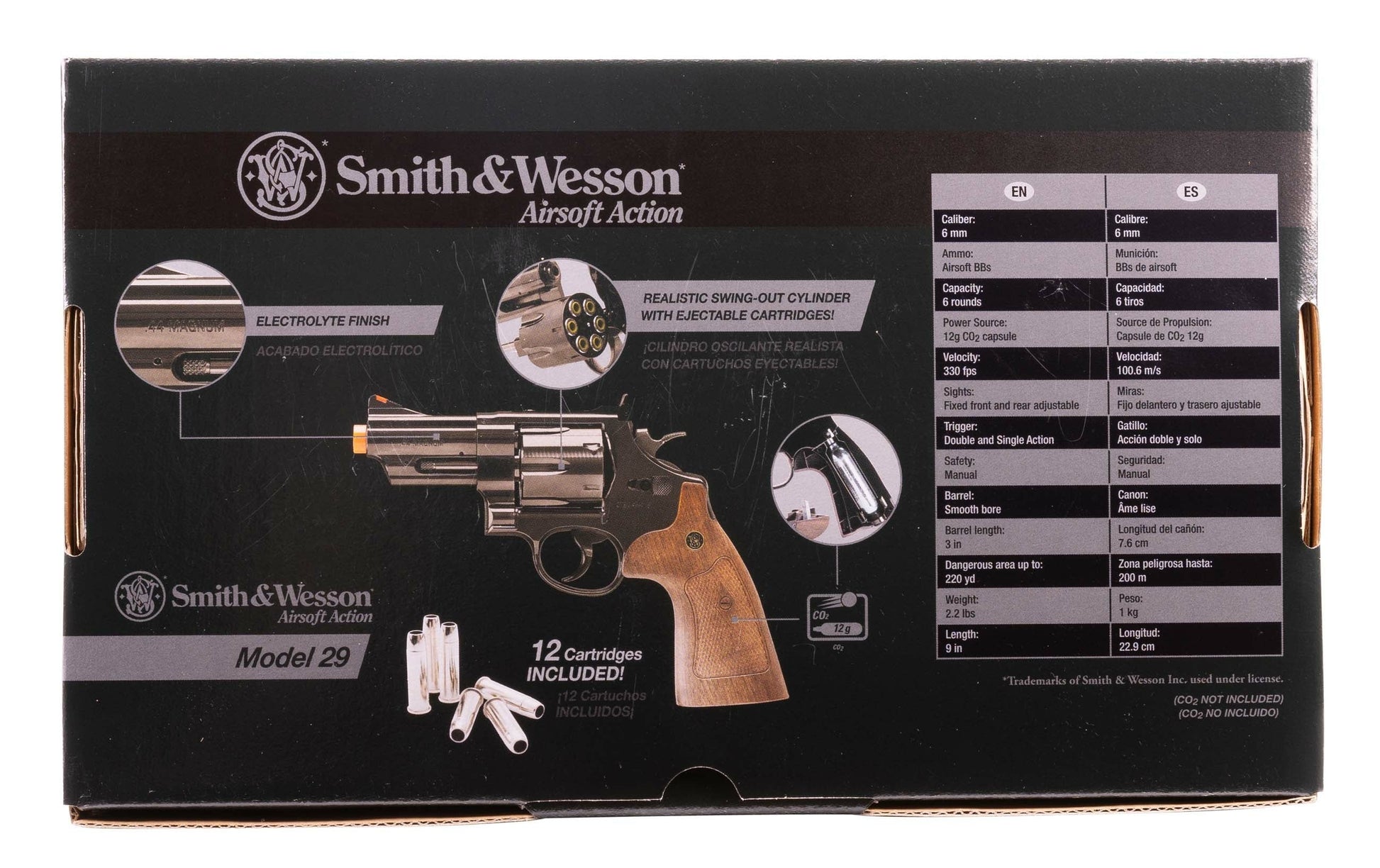 SMITH & WESSON Smith & Wesson M29 6mm BB Airsoft Revolver, CO2 Powered, 6-Shot, 3-Inch Barrel