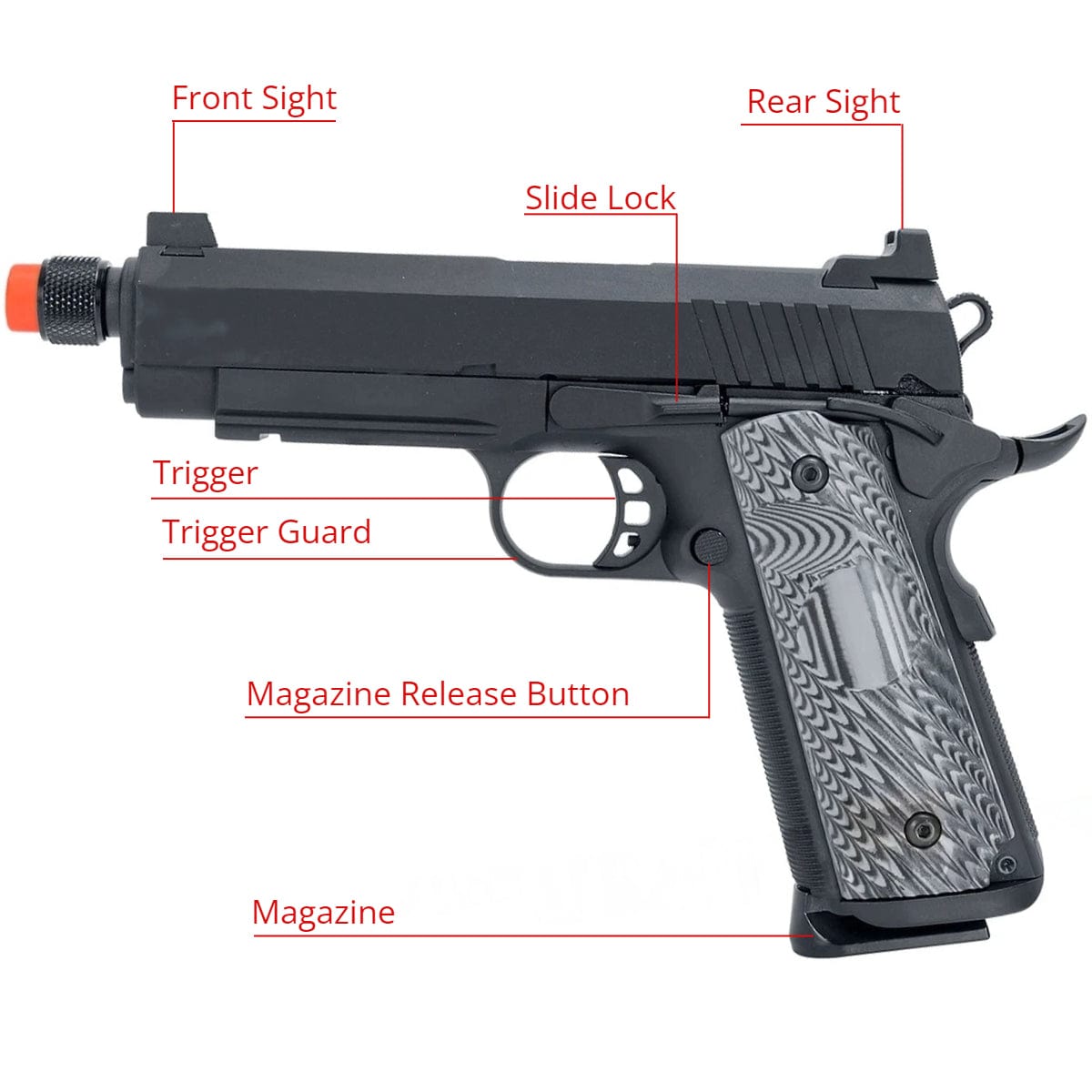 Airsportinggoods SRC SR1911 SILENT HAWK CO2 BLOWBACK AIRSOFT PISTOL WITH CASE