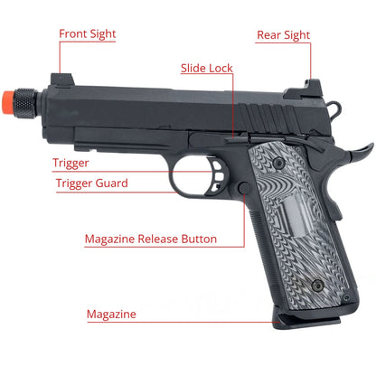 Airsportinggoods SRC SR1911 SILENT HAWK CO2 BLOWBACK AIRSOFT PISTOL WITH CASE